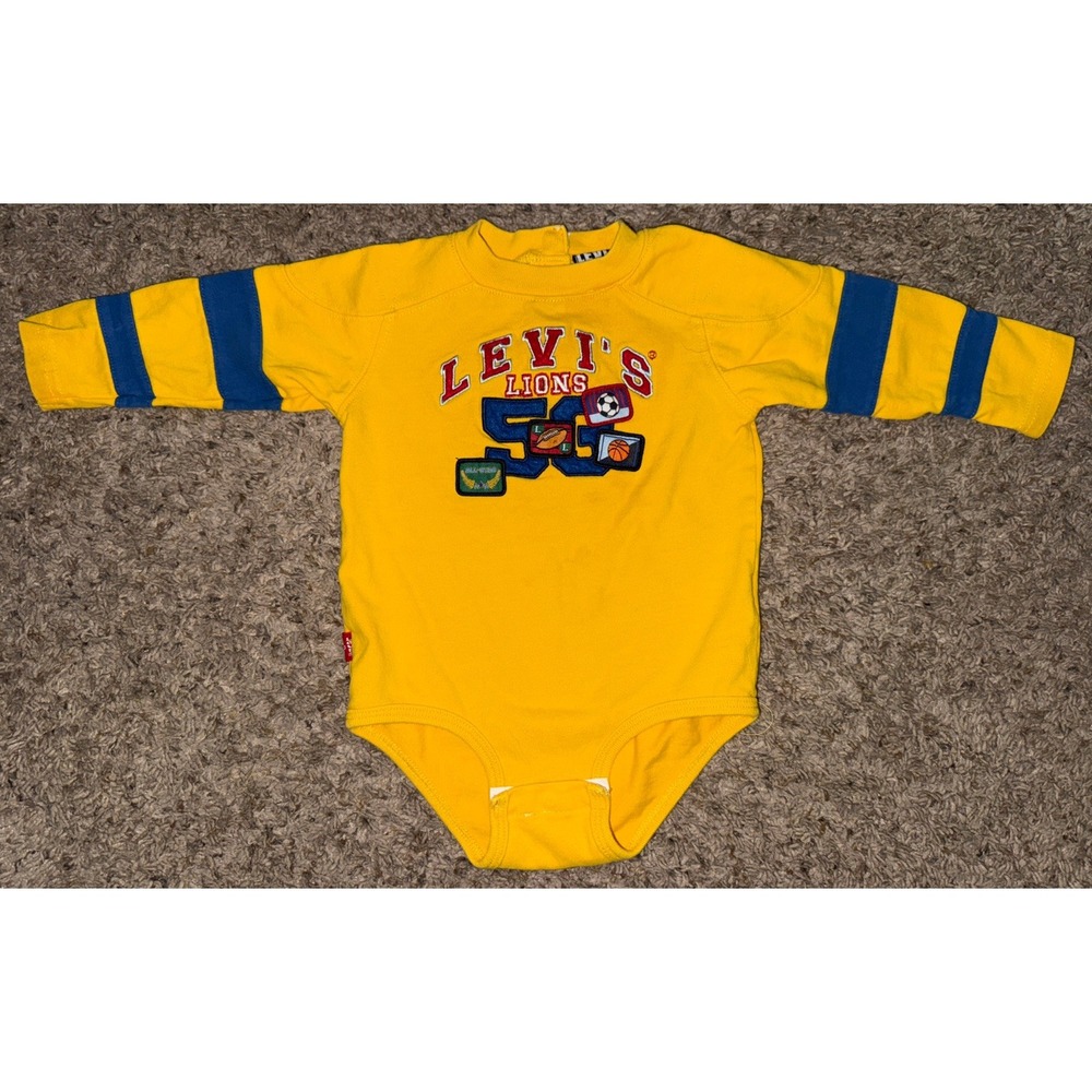 Levi's Lions Embroidered Chest Baby Long Sleeve Bodysuit‎ Size 12 Months